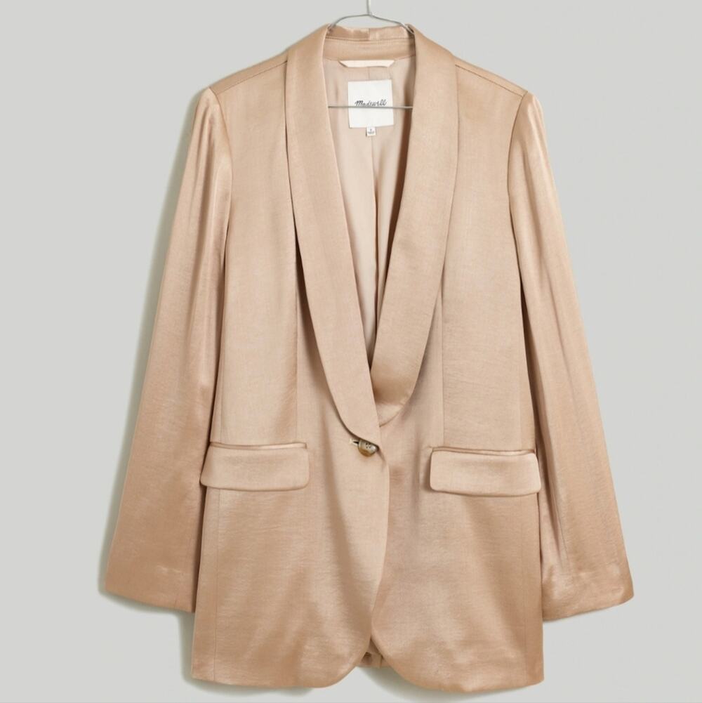 NWT Madewell Matchstick Beige Satin Oversized Blazer Relaxed Fit Size 2 NN822